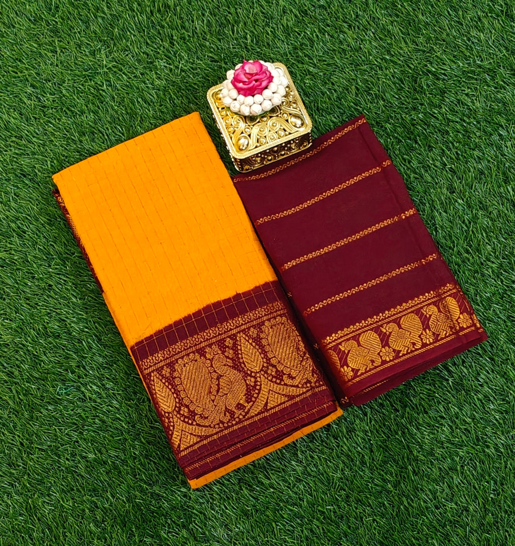 ✨ Pure Sungudi Cotton Saree – Mustard & Maroon Combination ✨