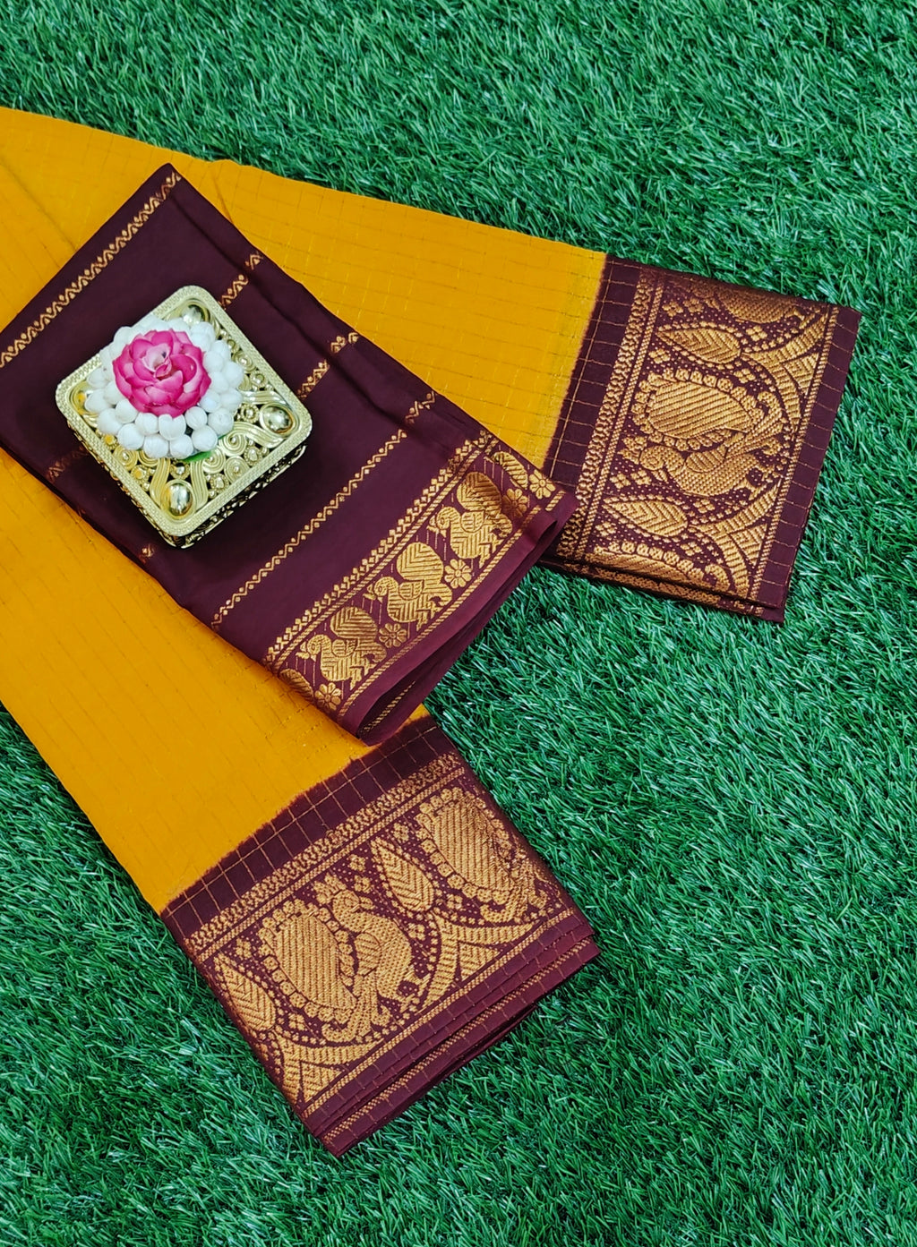 ✨ Pure Sungudi Cotton Saree – Mustard & Maroon Combination ✨