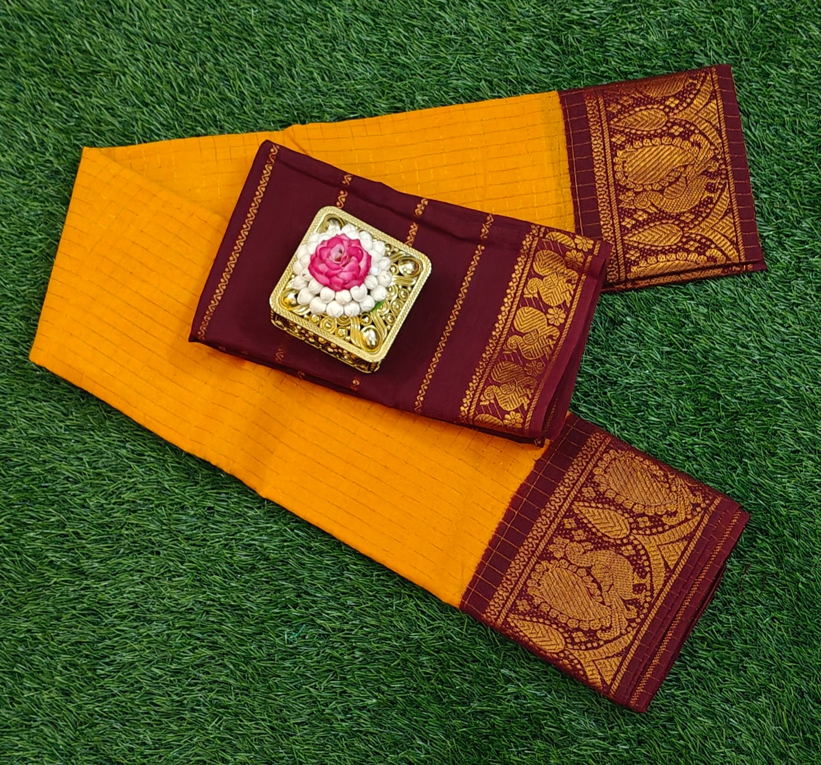 ✨ Pure Sungudi Cotton Saree – Mustard & Maroon Combination ✨
