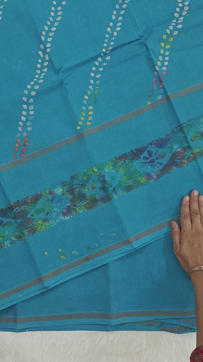 Sky Blue Batik Cotton Saree with Separate Blouse Piece
