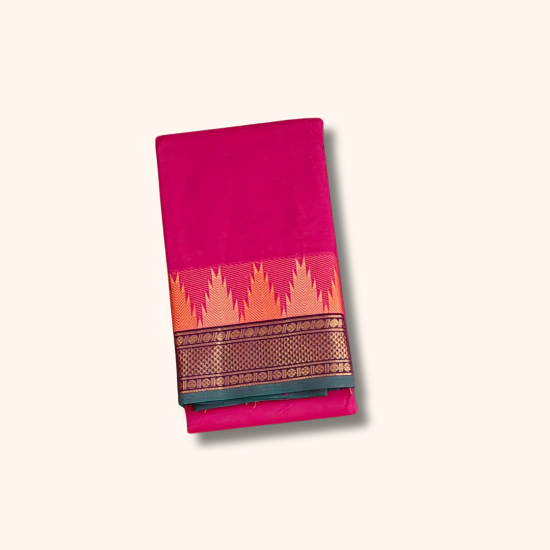 Rani Pink Chettinad Cotton Saree with Traditional Zari Border