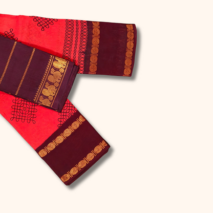 Ruby Red Sungudi Kolam Saree with Contrast Maroon Blouse