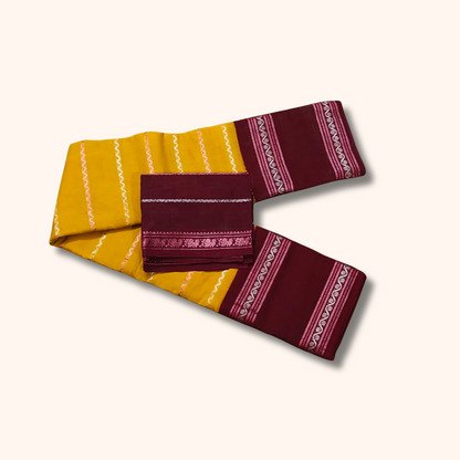 Mustard Yellow Cotton Saree with Maroon Contrast Blouse