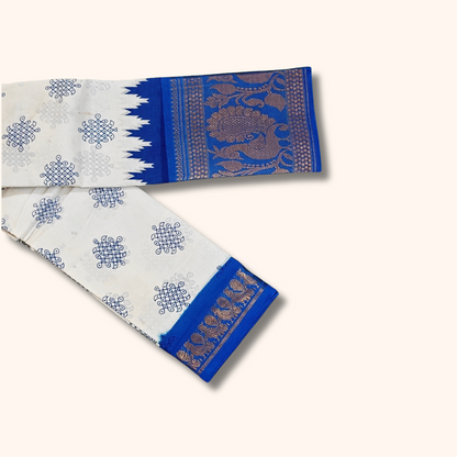 Cream Sungudi Cotton Saree with Royal Blue Ikkat Border