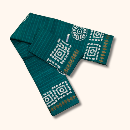 Peacock Blue Batik Print with Separate Blouse Piece Sungudi Cotton Sarees