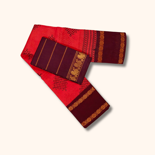 Ruby Red Sungudi Kolam Saree with Contrast Maroon Blouse