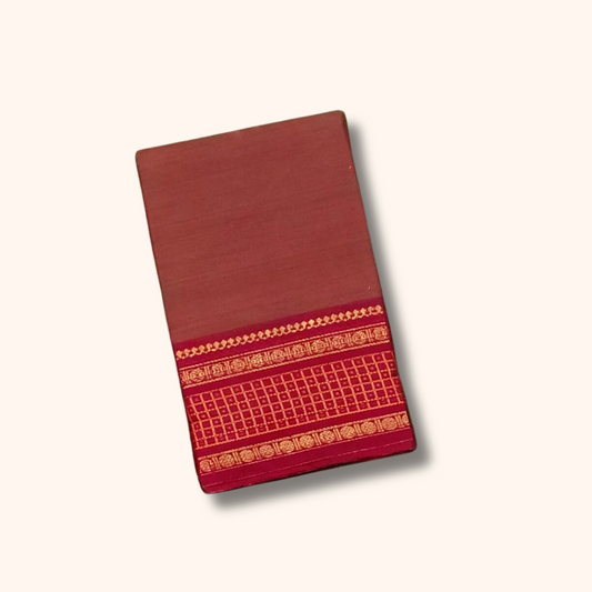 Rust Brown Chettinad Cotton Saree with Maroon Traditional Border