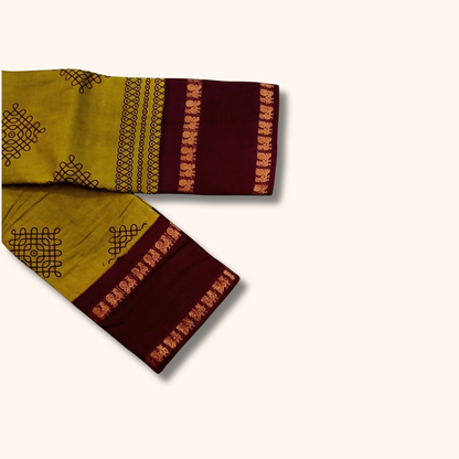 Olive Green Sungudi Cotton Saree with Maroon Traditional Border – Running Blouse