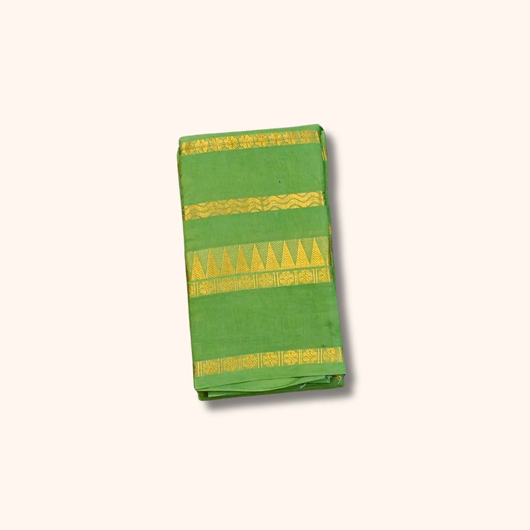 Green Pure Sungudi Cotton Saree with Gold Zari Stripes