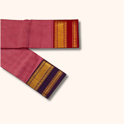 Rose Pink Chettinad Cotton Saree with Ganga Jamuna Zari Border
