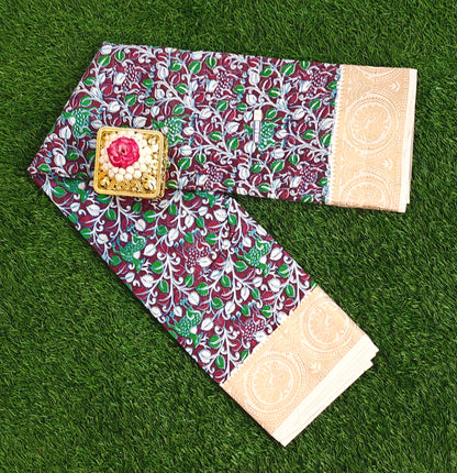 Traditional Kalamkari Cotton Saree with Running Blouse