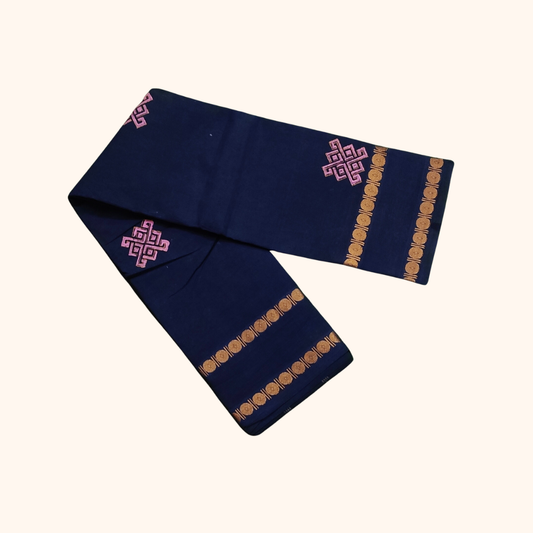 Dark Blue Cotton Saree with Gold Border – Running Blouse