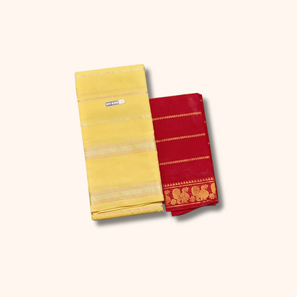 Pastel Yellow with Contrast Red Blouse Piece Sungudi Sarees