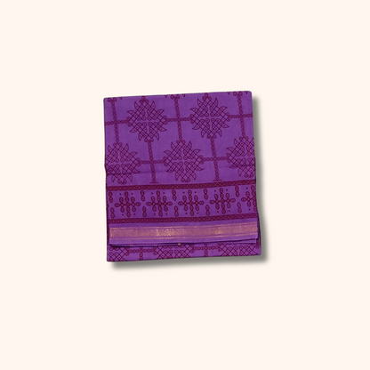 Purple Sungudi Cotton Saree with Traditional Kolam Motifs & Zari Border – Without Blouse