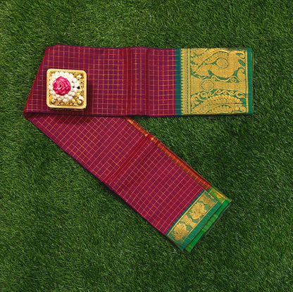 Rose Pink Chettinad Cotton Saree with Gold Zari Checks