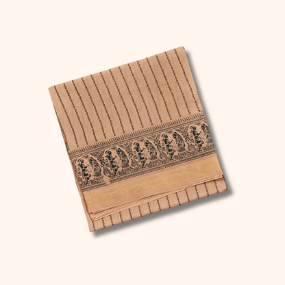 Peach Beige Folk Border Cotton Saree