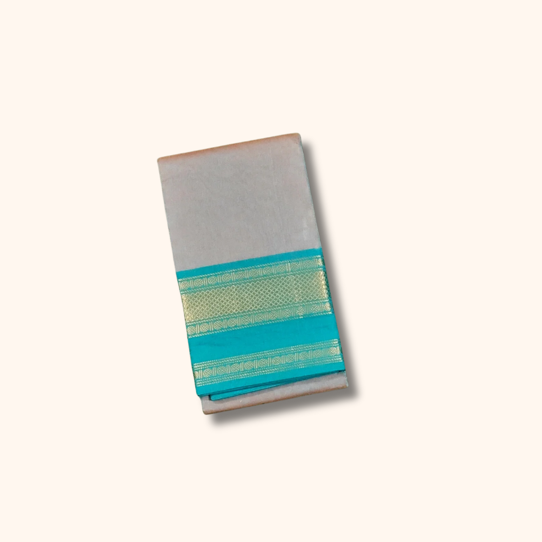 Grey Chettinad Cotton Saree with Ganga Jamuna Zari Border