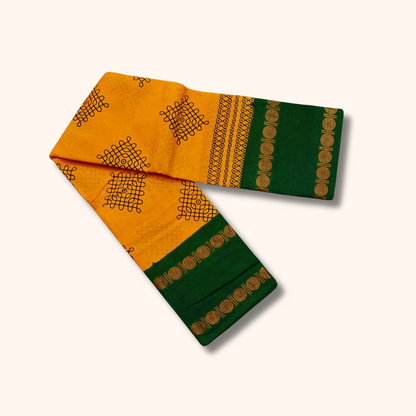 Mustard Yellow Sungudi Cotton Saree with Bottle Green Traditional Border – Running Blouse