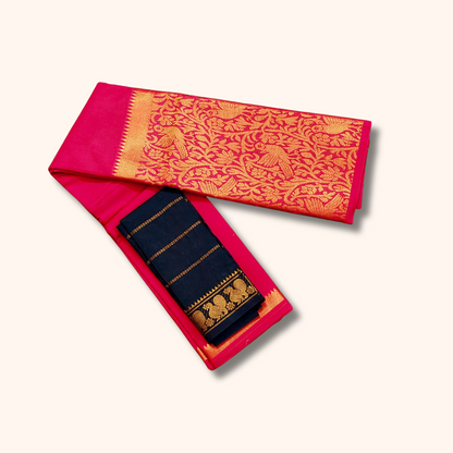Rani Pink Vasigara Pattern Saree with Separate Blouse Piece