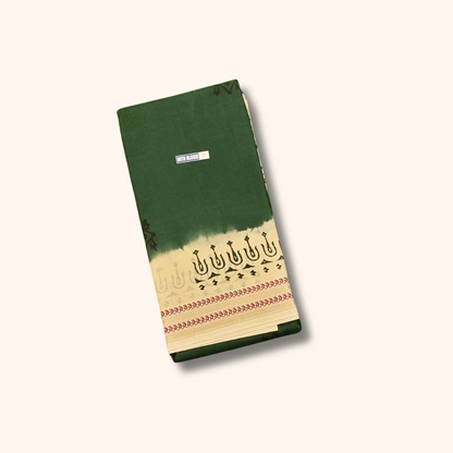 Bottle Green Sungudi Cotton Saree with Cream Contrast Border
