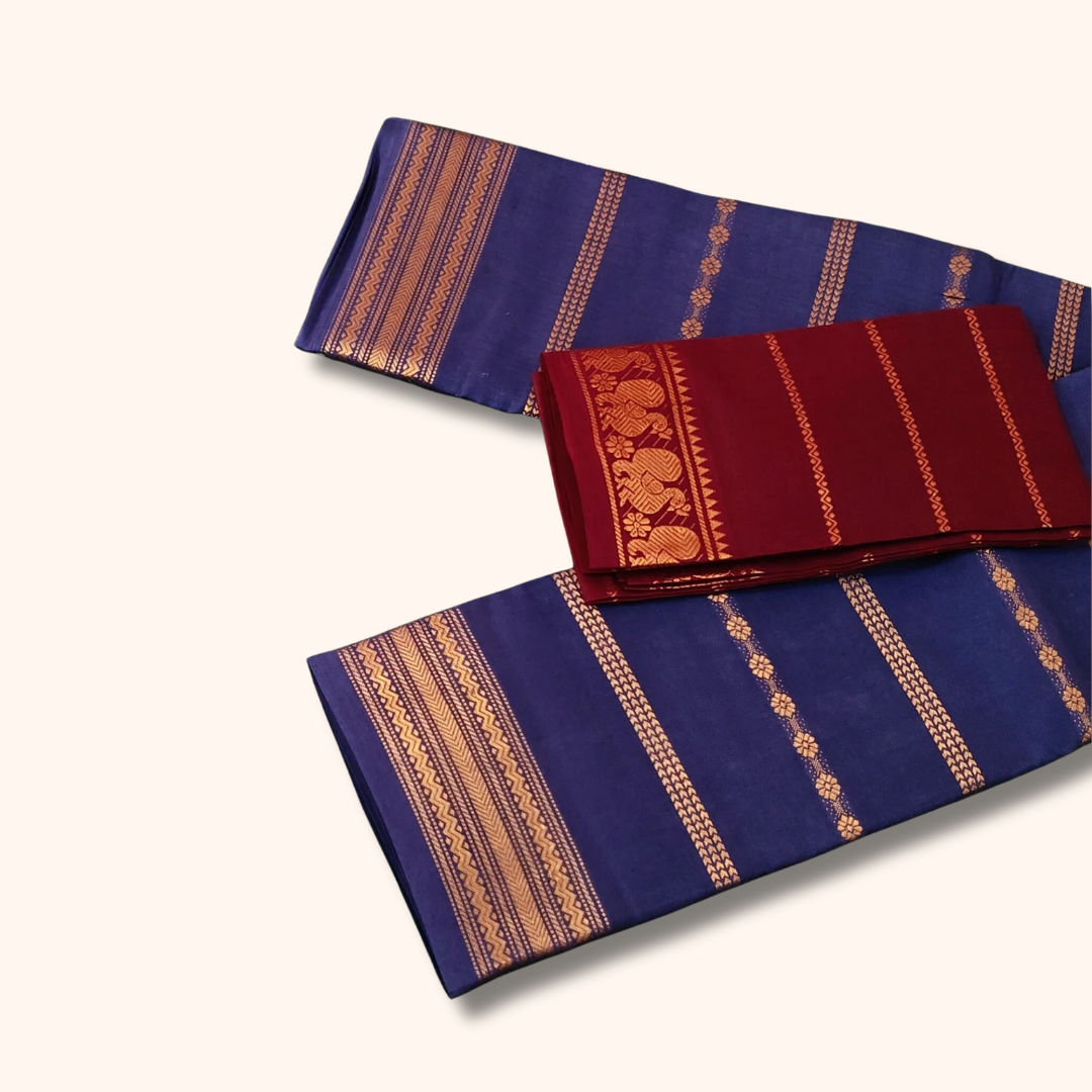 Royal Purple Sungudi Cotton Saree with Maroon Contrast Blouse