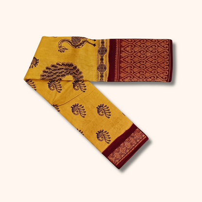 Mustard Yellow Sungudi Cotton Saree with Heart Motif Border