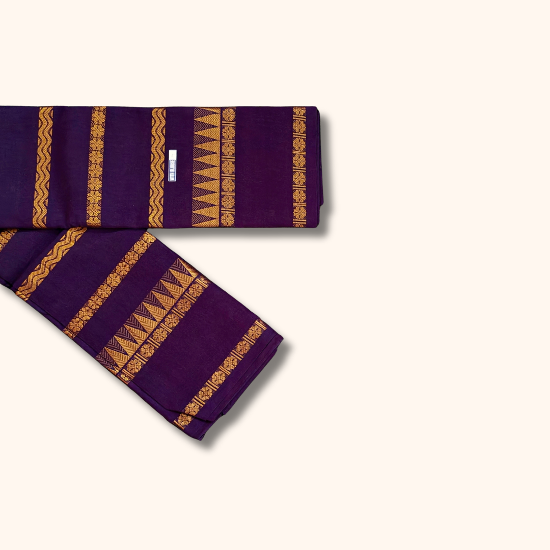 Purple Cotton Saree with Traditional Gold Zari Stripes – Separate Blouse Piece