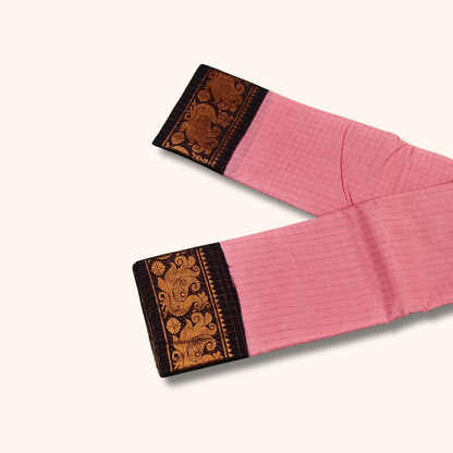 Pink Checked Sungudi Cotton Saree with Black Zari Border