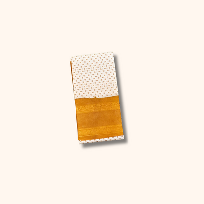 Off-White & Mustard Pure Sungudi Cotton Saree Traditional Dot Design