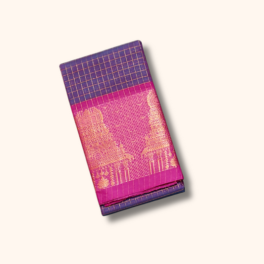 Royal Purple Chettinad Cotton Saree with Pink Temple Border