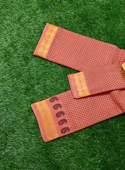 Tomato Orange Sungudi Cotton Saree with Traditional Dot Design