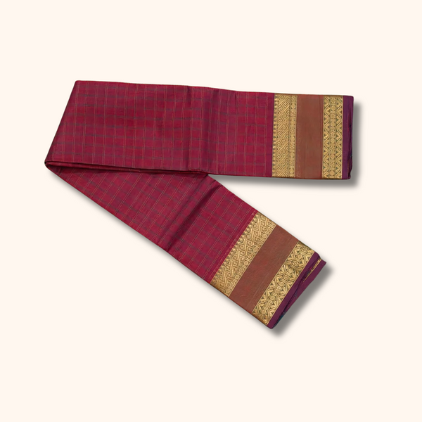 Maroon Chettinad Cotton Saree with Traditional Woven Border
