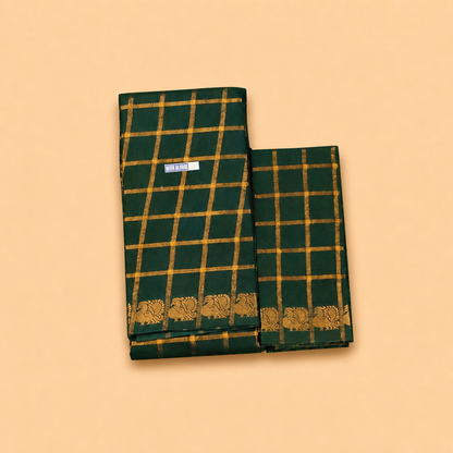 Bottle Green Pavithra Kattam Sungudi Cotton Saree with Separate Blouse