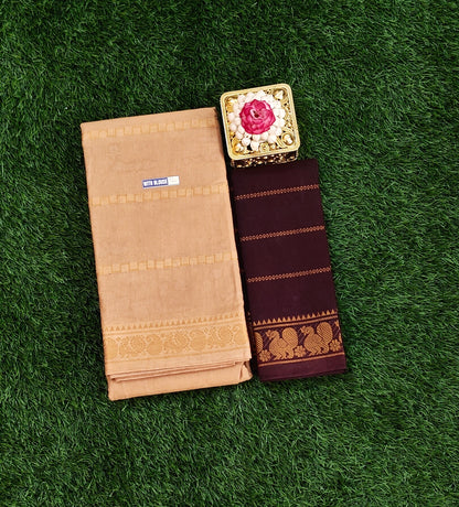 Beige Cotton Sungudi Saree with Maroon Contrast Blouse