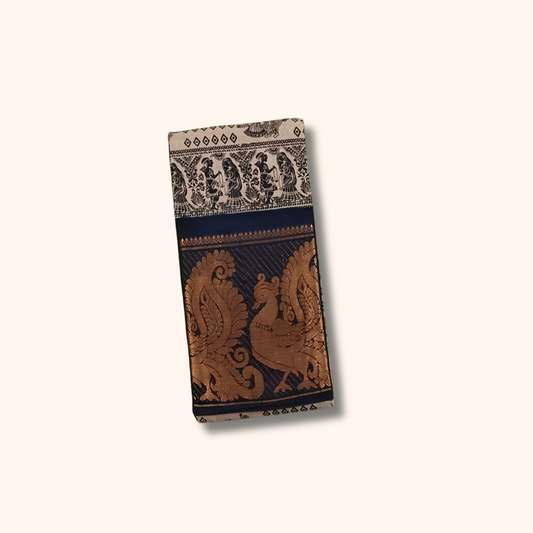 Grey Printed Sungudi Cotton Saree with Annapakshi Border |