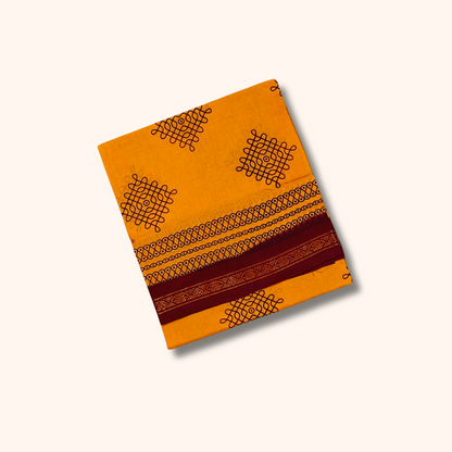 Mustard Yellow Sungudi Cotton Saree with Maroon Border