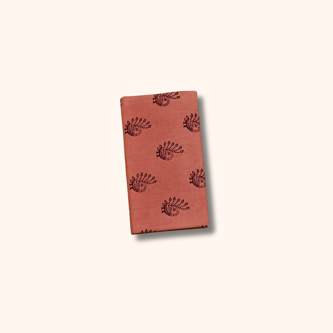 Rosewood Pink Cotton Saree with Peacock Print & Gold Zari Border