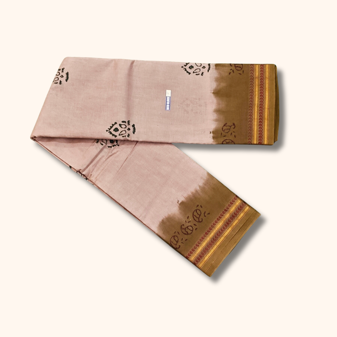 Pastel Pink Sungudi Cotton Saree with Traditional Border