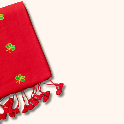 Mulmul Cotton Saree in Vibrant Red with Butterfly Motifs & Tassel Pallu