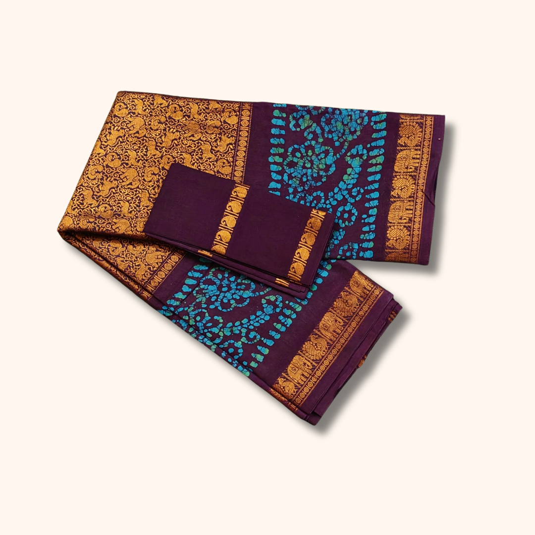 Coffee Brown Vasigara Pattern Saree with Separate Blouse Piece