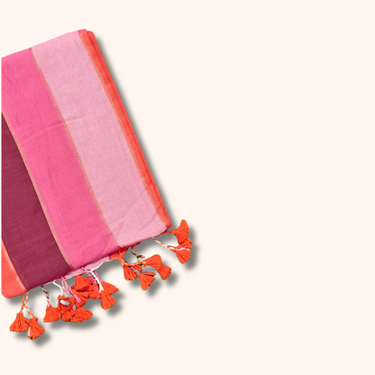 Mulmul Cotton Saree in Pink Ombre Stripes with Running Blouse
