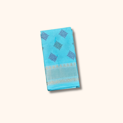Turquoise Blue Kolam Design Sungudi Cotton Saree with Zari Border
