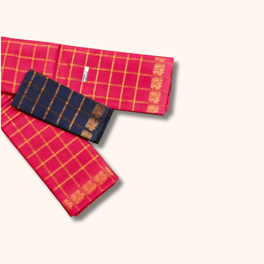 Pink Pavithra Kattam Sungudi Cotton Saree with Gold Zari Checks – Separate Blouse Piece