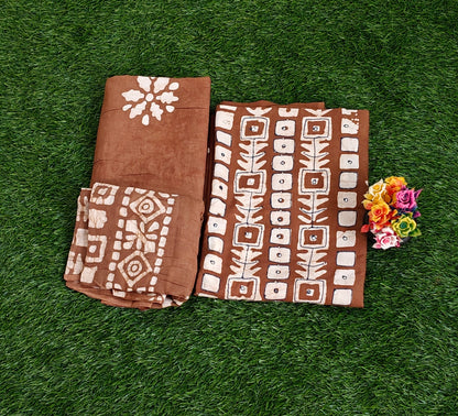 Elegant Brown Sungudi Cotton Chudidar Material Set with Batik Prints