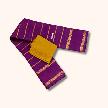 Purple Sungudi Cotton Saree with Golden Zari Border