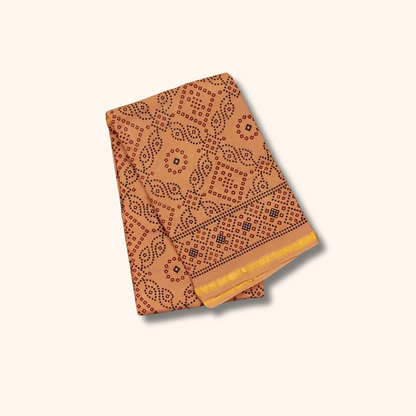 120s Count Vayal Cotton Saree in Peach with Geometric Print