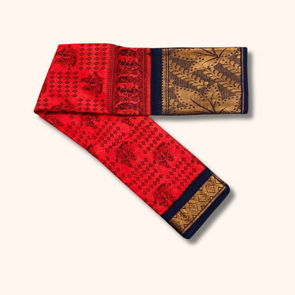 Classic Red Cotton Sungudi Saree with Traditional Motifs