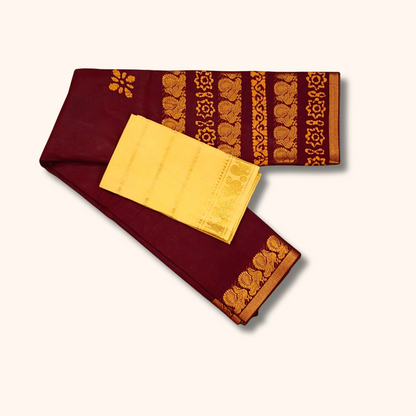 Maroon Peacock Border Sungudi Cotton Saree with Separate Blouse