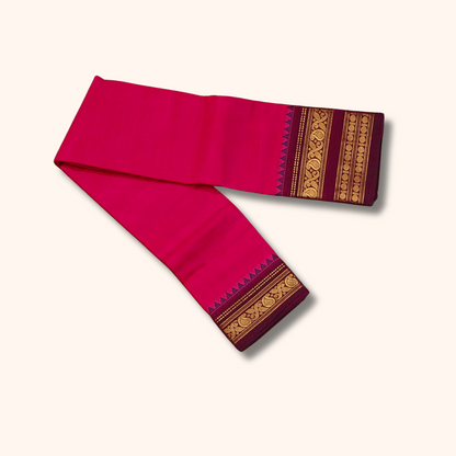 Rani Pink Cotton Saree with Maroon Zari Border