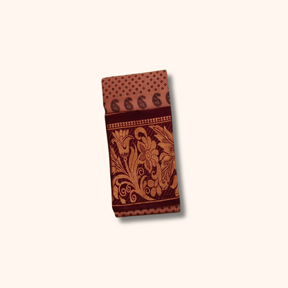 Peach Brown Sungudi Cotton Saree with Maroon Floral Gold Zari Border